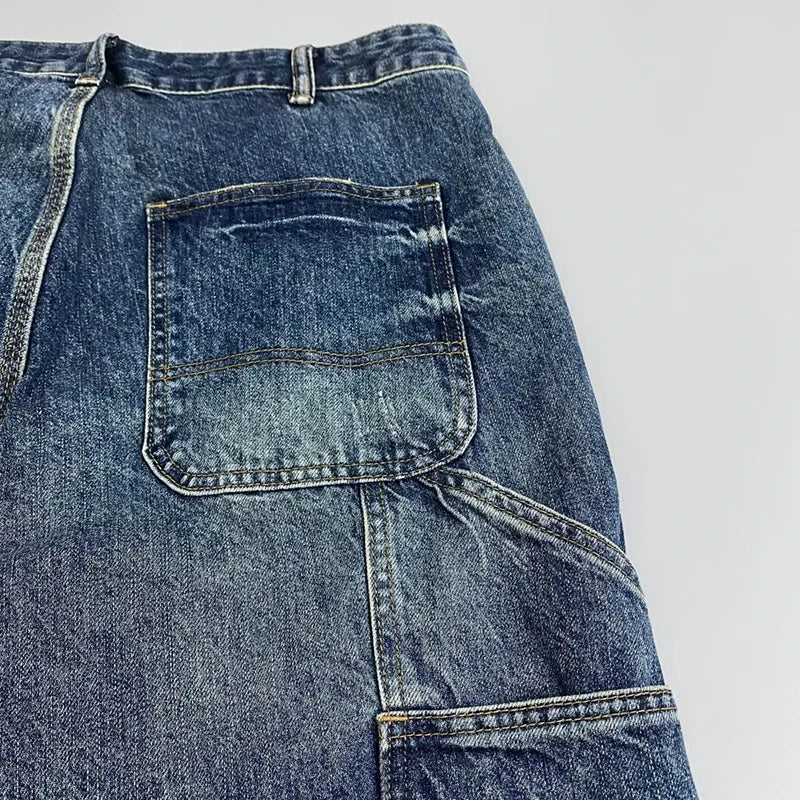 Autumn Men's Jeans With Multiple Pockets Workwear Pants Leg Pants Retro Straight Leg Pants Casual Pants