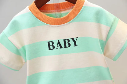Summer Boys Clothes Children Cotton Strips Causal T Shirts Shorts 2Pcs/set Infant Outfit Kids Toddler Tracksuits 0-5 Years