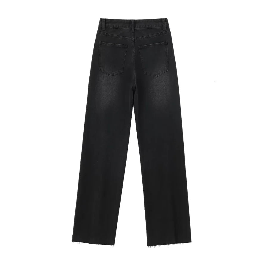 Wide-leg high-waisted jeans  women's classic everything with five pockets washed soft comfortable ultra-long jeans6045022
