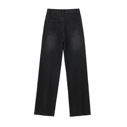 Wide-leg high-waisted jeans  women's classic everything with five pockets washed soft comfortable ultra-long jeans6045022