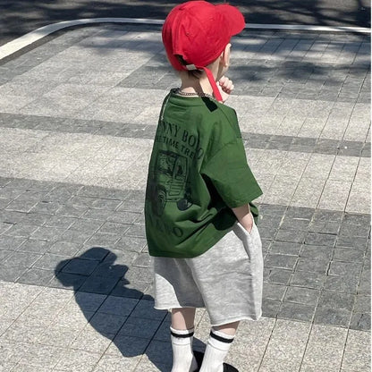 100% Cotton Boys Short Sleeve T-Shirt Korean Streetwear Style Loose Fit Casual Summer Baby Boy Basic Top Versatile Everyday Wear