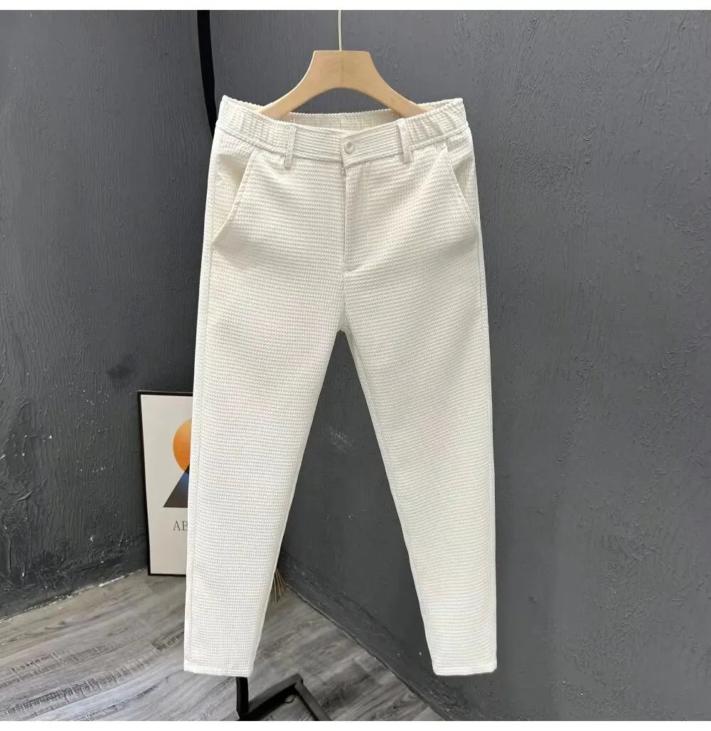 2026 High-grade Men's Solid Suit Pants Spring Summer Korean Style Pocket Straight Nine Split Pants Male Business Casual Trousers