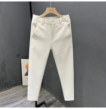 2026 High-grade Men's Solid Suit Pants Spring Summer Korean Style Pocket Straight Nine Split Pants Male Business Casual Trousers
