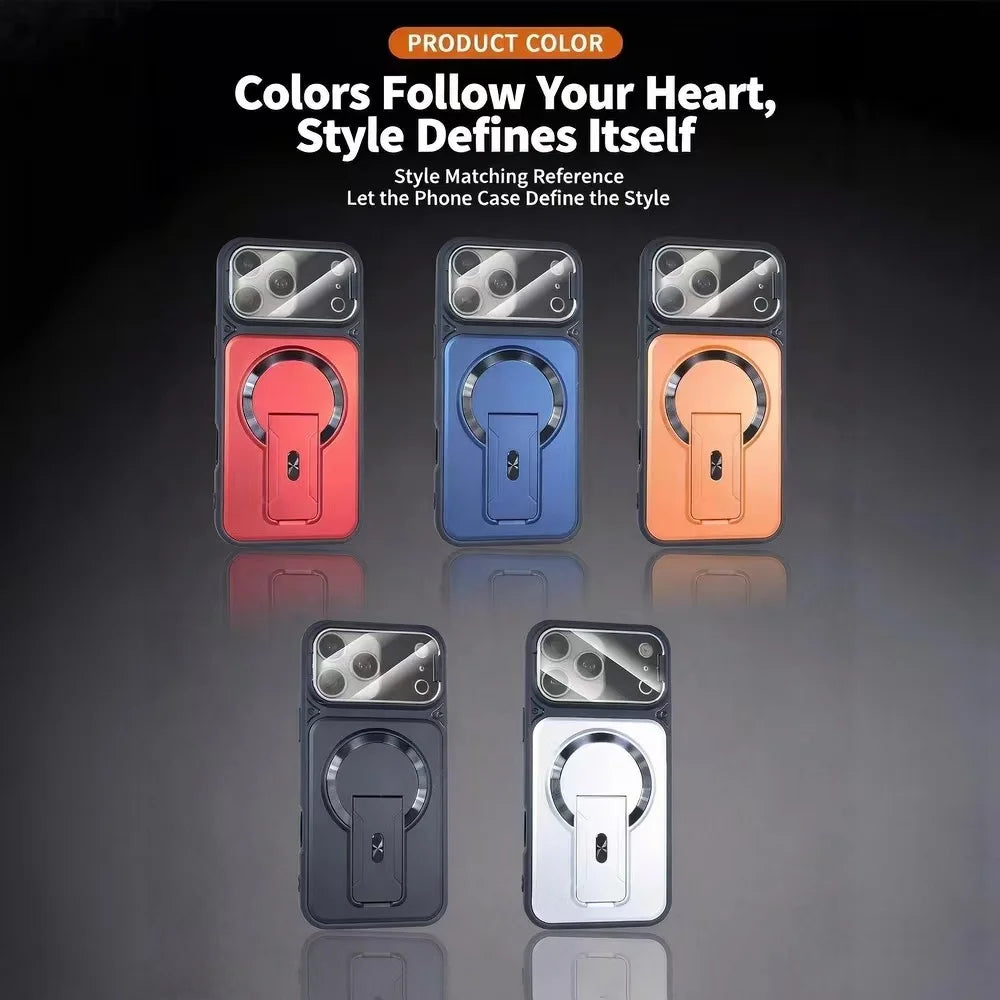For iPhone 11 12 13 14 15 16 17 Pro Max Plus Case Compatible with MagSafe Invisible Stand Flip Camera  Matte Frosted Cover