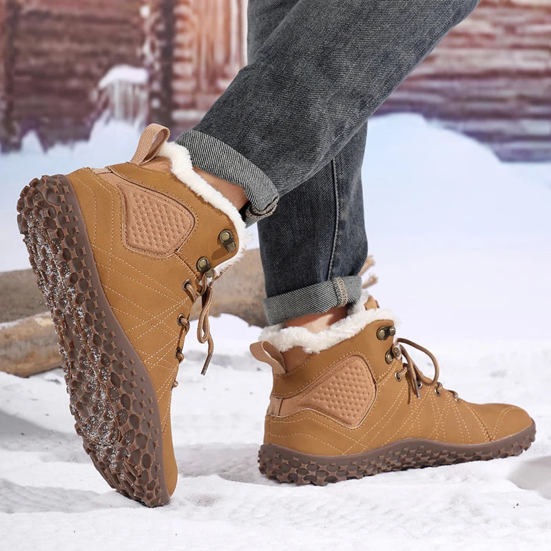 Winter Warm Men Cotton Boots Outdoor Wide Toe Barefoot Snow Boots Breathable Walking Hiking Shoes Comfortable Casual Sneakers
