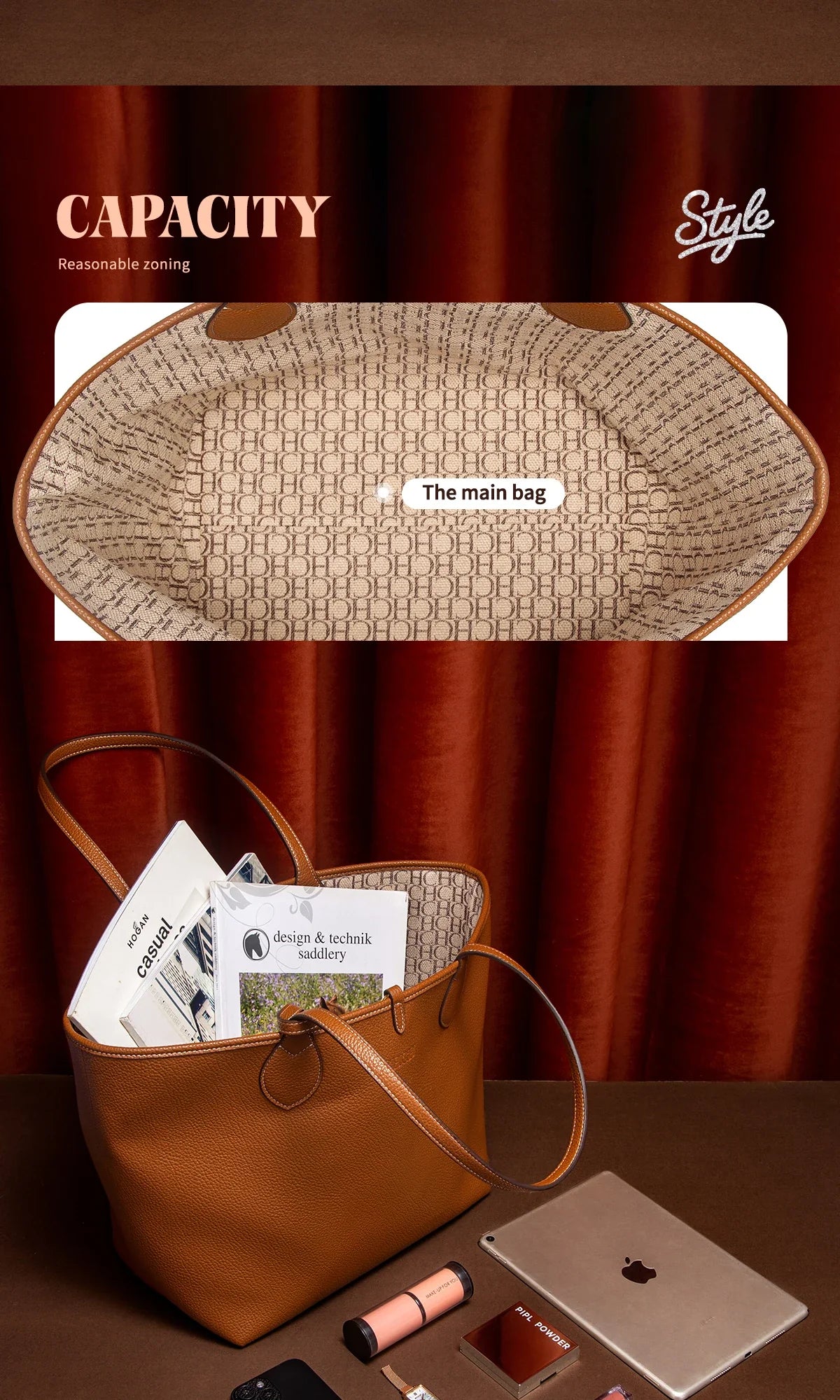 Double Sided Mother Child CaWomen's Tote Bag 2025 Autumn New Coffee Color Handbag