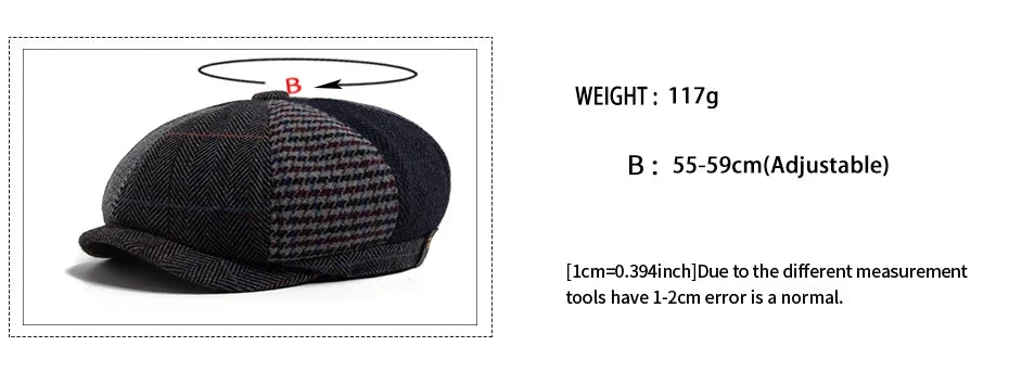 Vintage Newsboy Cap Men Herringbone Plaid Patchwork Pattern Women Beret Autumn Winter Warm Male Flat Caps Octagonal Hat Elastic