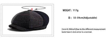 Vintage Newsboy Cap Men Herringbone Plaid Patchwork Pattern Women Beret Autumn Winter Warm Male Flat Caps Octagonal Hat Elastic
