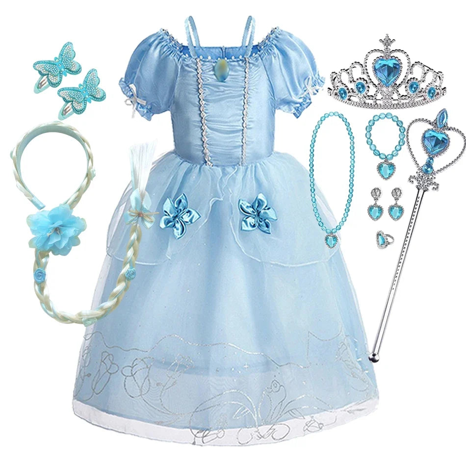 2026 Girls Costume Sleeping Beauty Aurora Princess Party Rapunzel Halloween Snow White Cosplay Costume Kid Cinderella Dress up