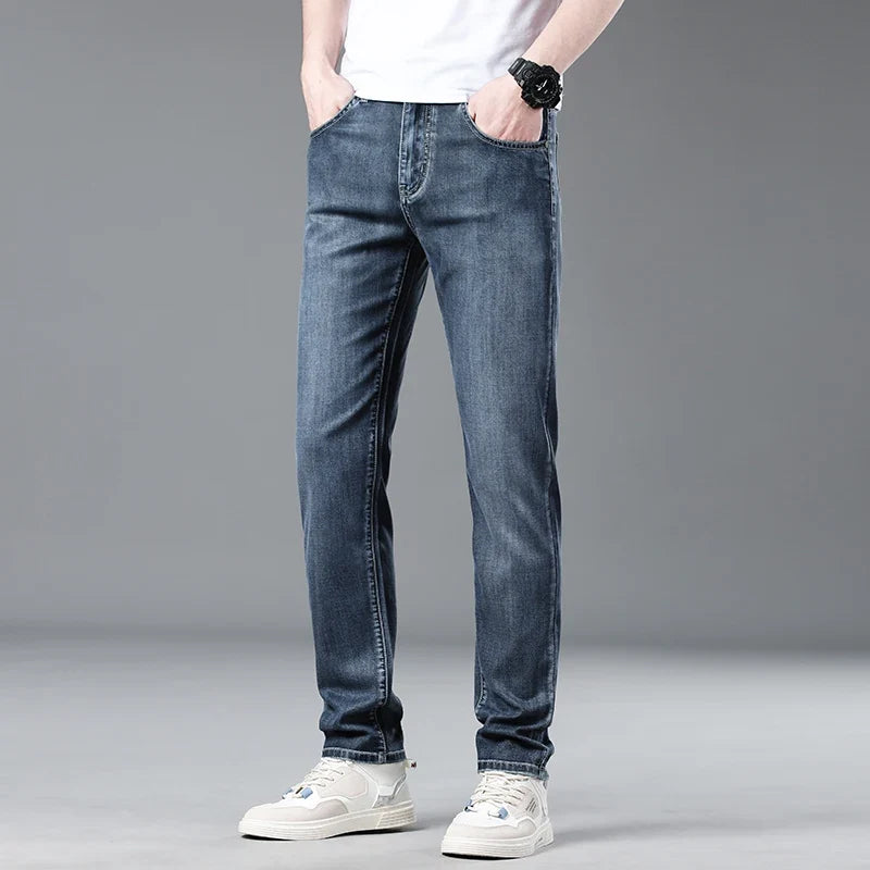 Soft Slim Men's Jeans Summer Thin Straight Business Casual Trousers Fashion Korean Comfortable Cool Brand Man Pants
