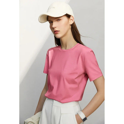 Minimalism Women T-shirts 2024 Summer New Casual Basic O-Neck Slim Short-sleeve Female Dopamine Color Solid Tees 12442327