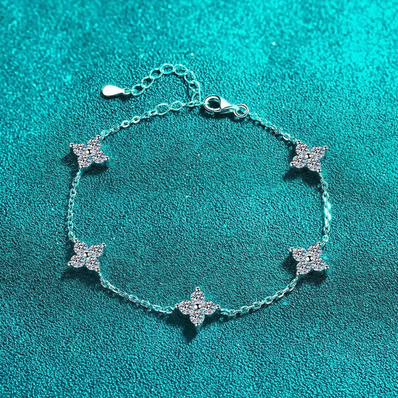Clover GRA Certified 2cttw D Color Moissanite Bracelet for Women Girl 925 Silver Pass Diamond Test Hand Link Bracelets Gift