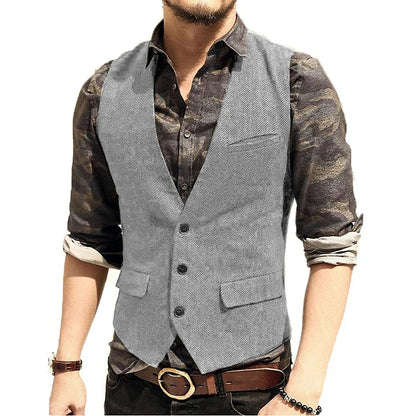 Black Men's Blazer Vest Euro Size Vintage Vests Man Single Breasted Outerwear Men's Suits Vest Spring Autumn Herringbone Vest