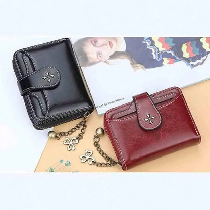 Women’s Retro Small Wallet – Mini Leather Credit Card Holder, Double-Fold Design with Zipper, Compact Aesthetic Wallet