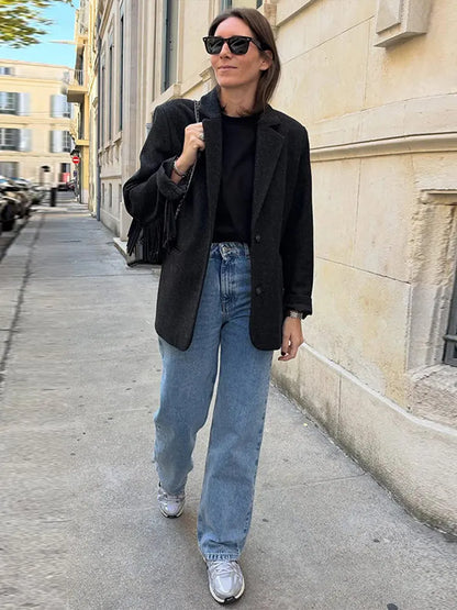 Tassels Woolen Suit Jacket Women Elegant Turn-down Collar Long Sleeve Single Breasted Pocket Autumn Winter Coats New Outerwears