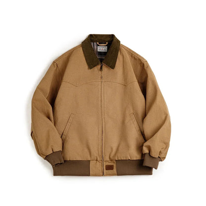 Retro Heavyweight Santafe Canvas Jackets Cotton Corduroy Lapel Ribbed Hem Cuffs Short Jacket for Men's Autumn Overcoat