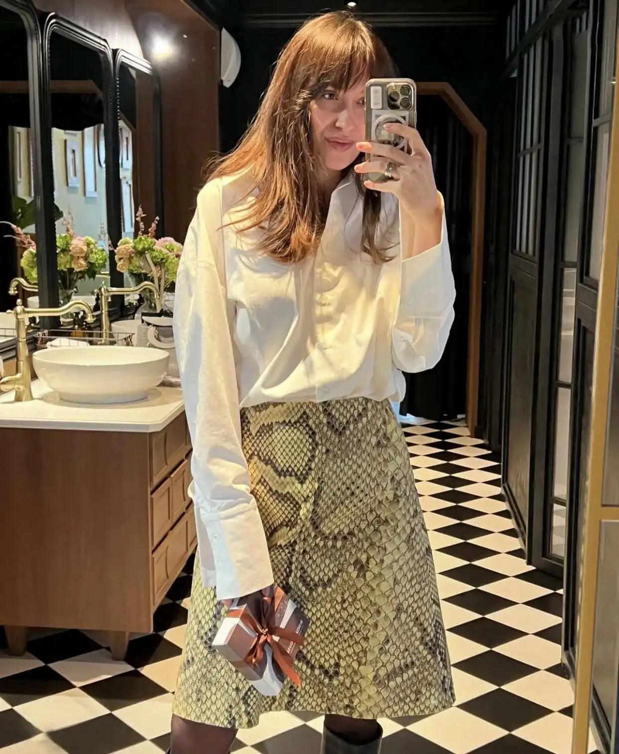 Snakeskin Printed Fashion Skirt Women's High Waist Slim Contrast Patchwork Commute Streetwear Female Vintage Y2k Skirt DDX8