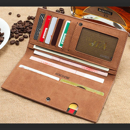 Long Men's Wallet, Thin Vintage Frosted Soft Leather Billfold, Men's Personalized Fashion Student Ticket Holder Moneybag 2025