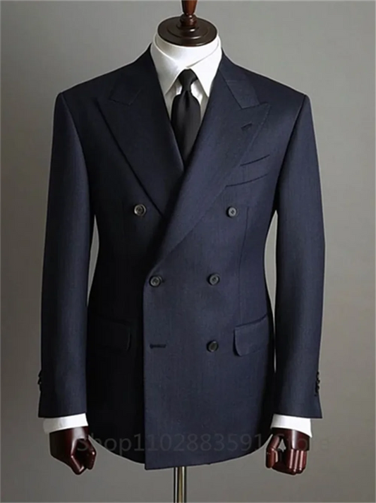 2 Pieces Tuxedo Fashion Blazer Pants Men Suits Double Breasted Buttons Peaked Lapel Formal Party Wedding Groom Tuxedo