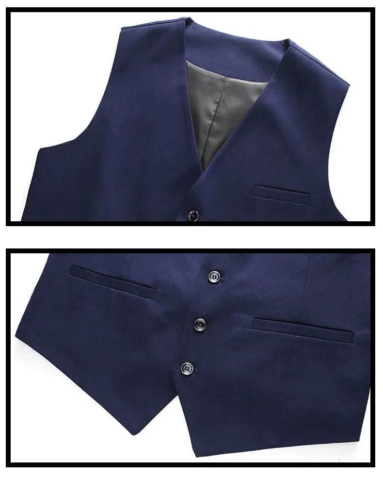 Men's Large Size Three-Piece Suit Set - High-Quality Solid Color Fashion Business Professional Suit with Vest And Trousers