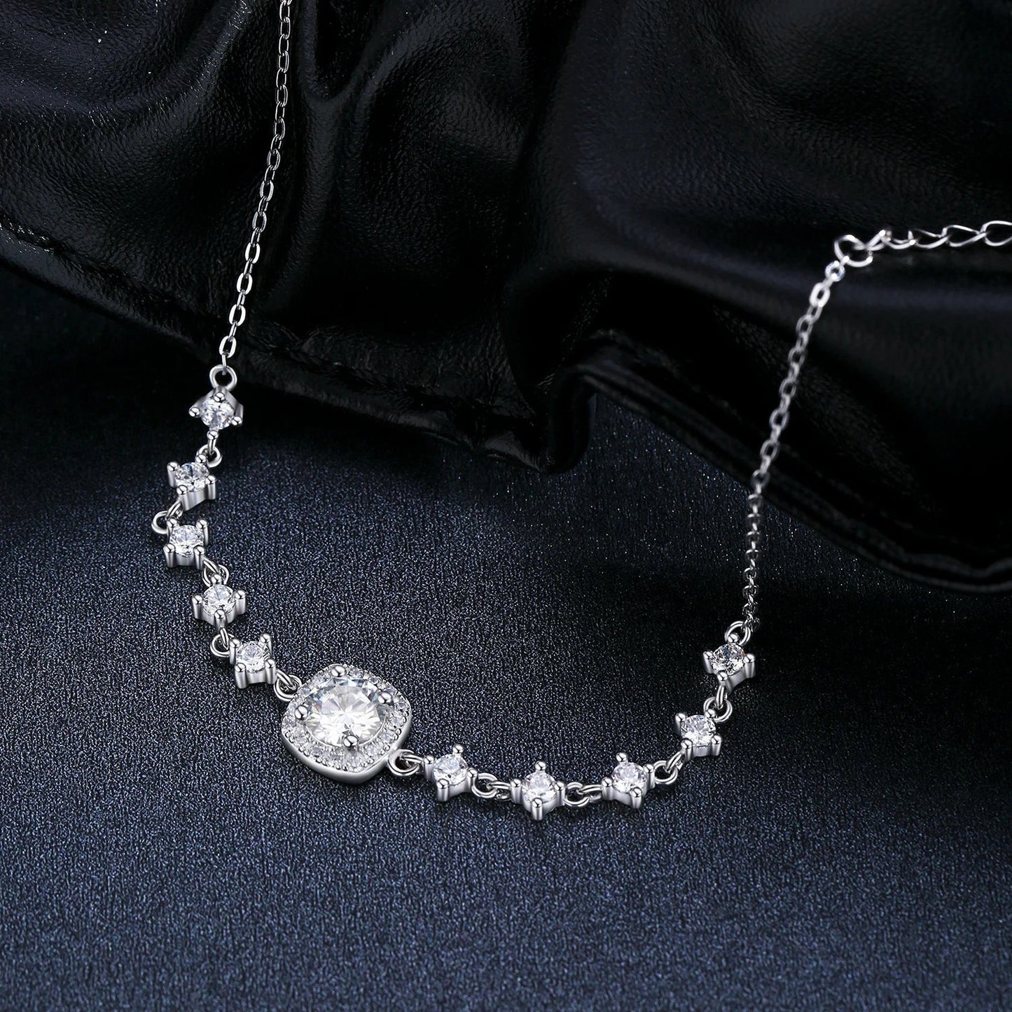 D Color Moissanite 925 Sterling Silver Luxury Geometric Charm Necklace Bracelet For Women Wedding Statement Jewelry Set
