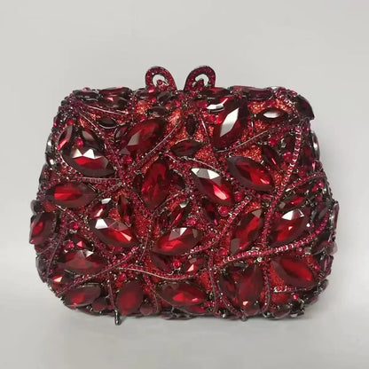 Women Elegant Brown Rhinestone Evening Bag Colorful Crystal Shoulder Clutch Fashion Bridal Handbag Wedding Party Purses