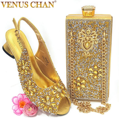 Summer Sandals for Party and Weddings Peep-Toe Bridal Shoes Women 2023 Comfortable Shoes and Bag Set for Lady