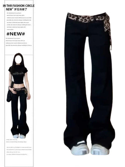 Women  Dark Academia Korean Slim Harajuku Y2K Low Rise Denim Flare Pants 2000s Kpop Bell-Bottom Long Trousers Abi Black Jean
