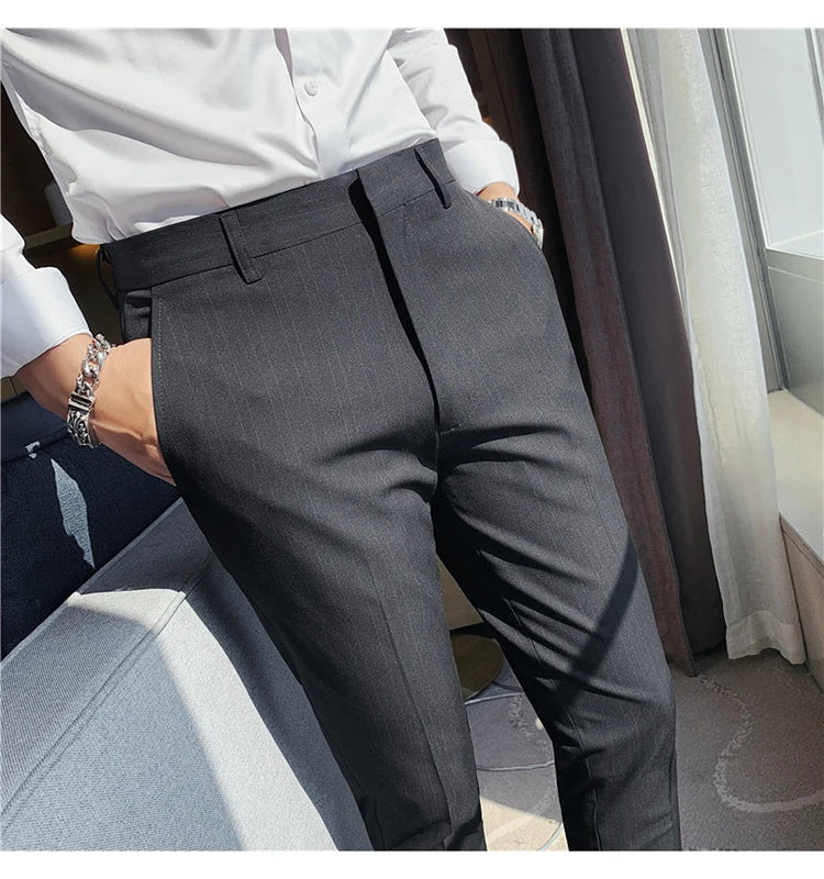 Plus Size 40 42 Spring Summer Double Line Stripe Suit Pants Men Clothing 2022 Korean Slim Fit Business Formal Wear Office Pants