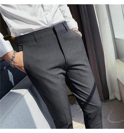 Plus Size 40 42 Spring Summer Double Line Stripe Suit Pants Men Clothing 2022 Korean Slim Fit Business Formal Wear Office Pants