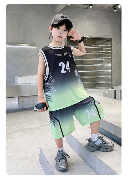 Summer Boy Child Basketball T-shirt Shorts Jersey Suit Quick Dry Kids Sports Wear Outfit Tweens Casual Clothing Set Sportswear