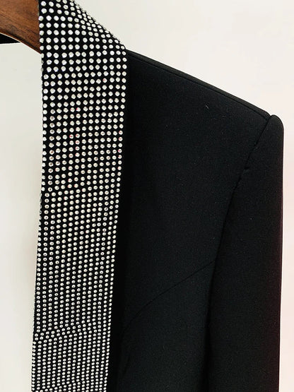 HIGH STREET 2026 Runway Fashion Designer Jacket Women's Stylish Backless Rhinestone Diamonds Beaded Shawl Collar Long Blazer