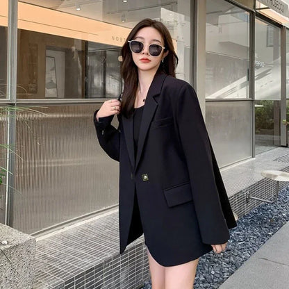 Long Women's Blazers Loose Jacket Dress Clothing Female Coats and Jackets Solid Over Black Youthful Woman Clothes New Outerwear