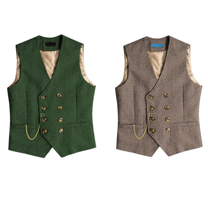 Men's Suit Vest Herringbone Pattern Retro British Style Double Breasted Waistcoat Four Season Outerwear Wedding Party traveling