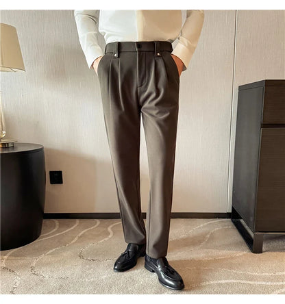 Autumn Winter Thicken Elastic Waist Casual Warm Pants Men High Quality Fashion Slim Social Party Dress Trousers Men's Clothing