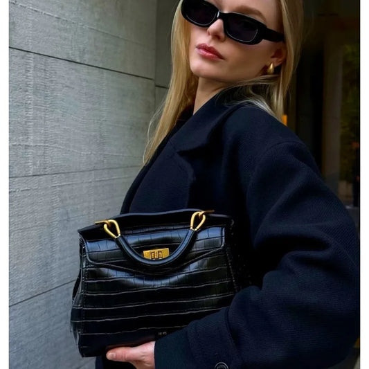 Lucia Elegant Buckle Genuine Leather Handbag for Women, Urban Casual Commuter Shoulder and Crossbody Bag