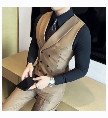 Men Luxury Double Breasted Design Solid Vest Formal Groom Wedding Dress Suit Vest Set Fashion Mens Club Singer Clothing 6XL-M