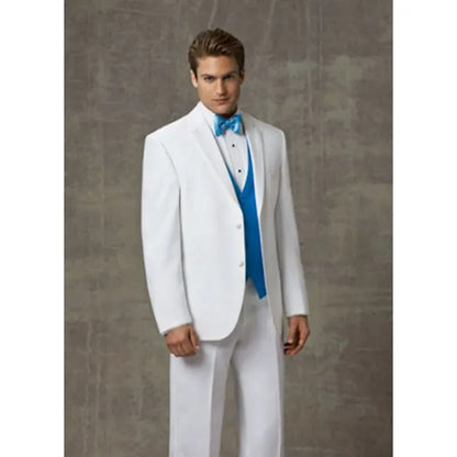 Custom Made Groom Men Suits Tuxedo Groomsmen White Wedding Dinner Evening Suits Best Man Bridegroom (Jacket+Pants+Vest)