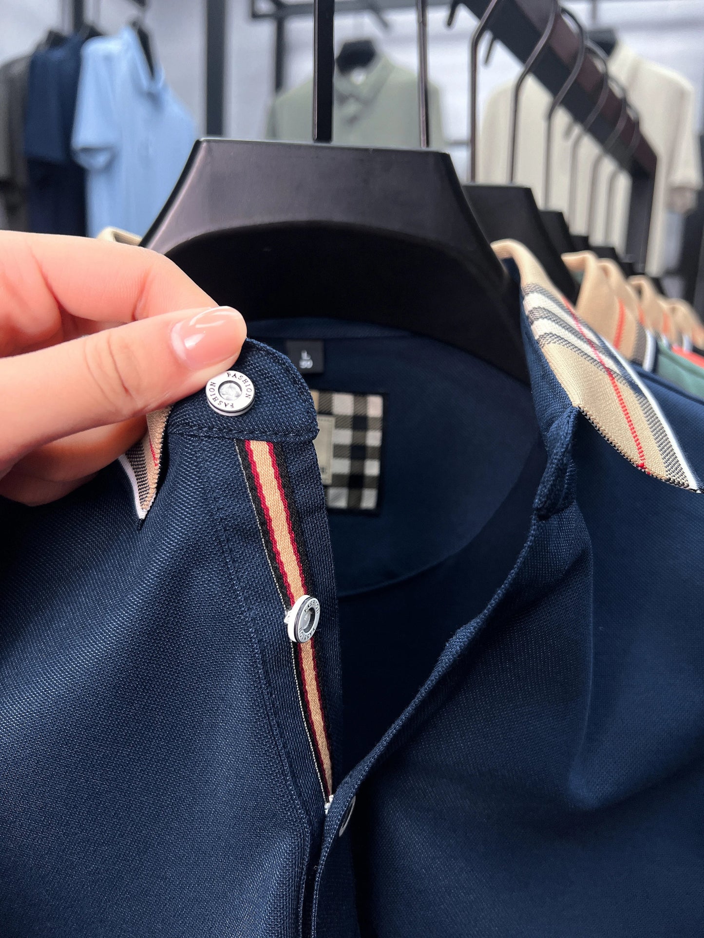 High end brand men's short sleeve polo shirt summer new letter emboss lightweight breathable fashion color blocked lapel T-shirt