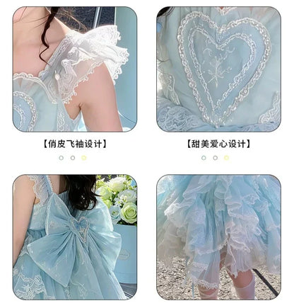 Baby Girls Sweet Sleeveless Lolita Princess Dress New 2026 Summer Childrens Elegant Lace Trim Tulle Bow Train Performance Gown