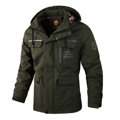 Fashion Men's Casual Windbreaker Jackets Hooded Jacket Man Waterproof Outdoor Soft Shell Winter Coat Clothing Warm Plus Size