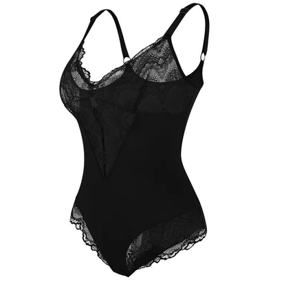 Womens Deep V Neck Bodysuit Sexy Lace Body Shaper Shapewear Slimming Thong Tummy Control Corset Breathable Brief Soft Underwear