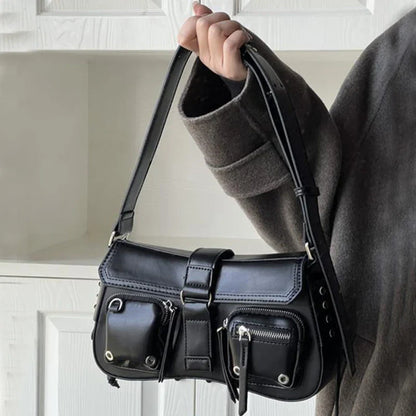 Goth Punk Cool Women's Underarm Bag Hot Girls Shoulder Bags Fashion Design PU Leather Female Handbags Tote Purse with Zipper