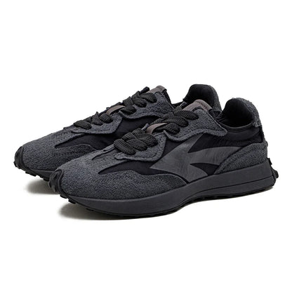 Spring Vintage Thick-soled Patchwork Black Sneakers Casual Breathable Jogging Shoes Low-top Lace-up Sporty Summer Shoes