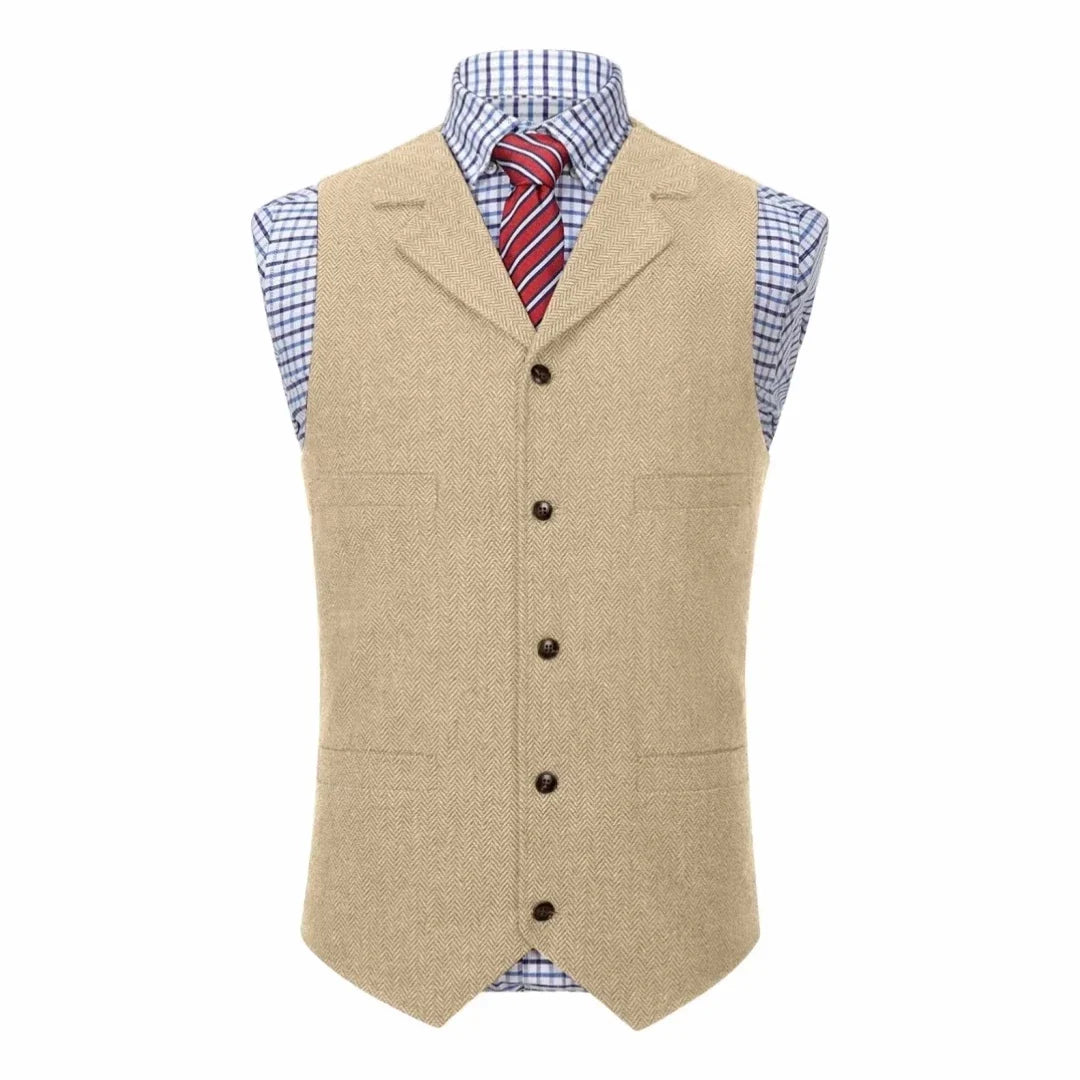 Men Vest Blue Herringbone With Lapel Single Button Waistcoat For Wedding Commute Business Office Work Daily Casual Men Suit Vest