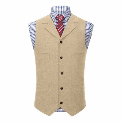 Men Vest Blue Herringbone With Lapel Single Button Waistcoat For Wedding Commute Business Office Work Daily Casual Men Suit Vest