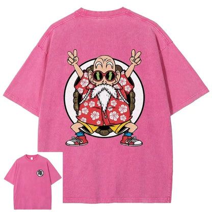 Dragon Ball Anime 2026 New Hot Master Roshi Washed Men 2025 Summer T-shirt Harajuku Retro Street Loose Women Casual Sports Top