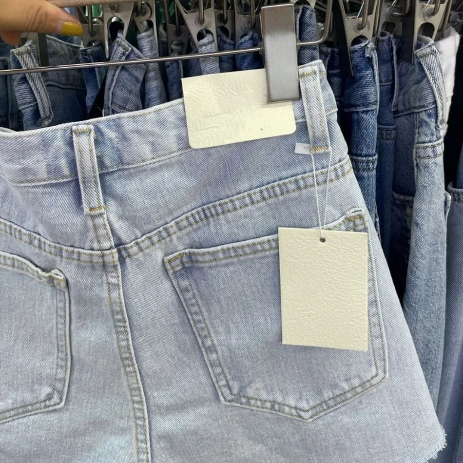 New Rough-edged Denim Shorts Women's Loose A-shaped Ripped Hot Pants High Waisted Shorts Womens Shorts Shorts Shorts for Women