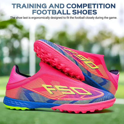 TF Football Shoes Kids Boys Girls PU Upper Durable Rubber Sole Anti-slip Wear-resistant Training Sneakers