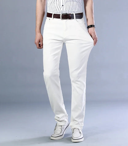 Brand Classic Style Men's Wine Red Jeans Fashion Business Casual Straight Denim Stretch Trousers Male Denim Pants Korean reviews